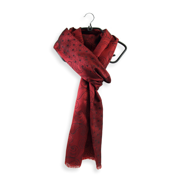 Warm large men's black and red wool and silk blend scarf