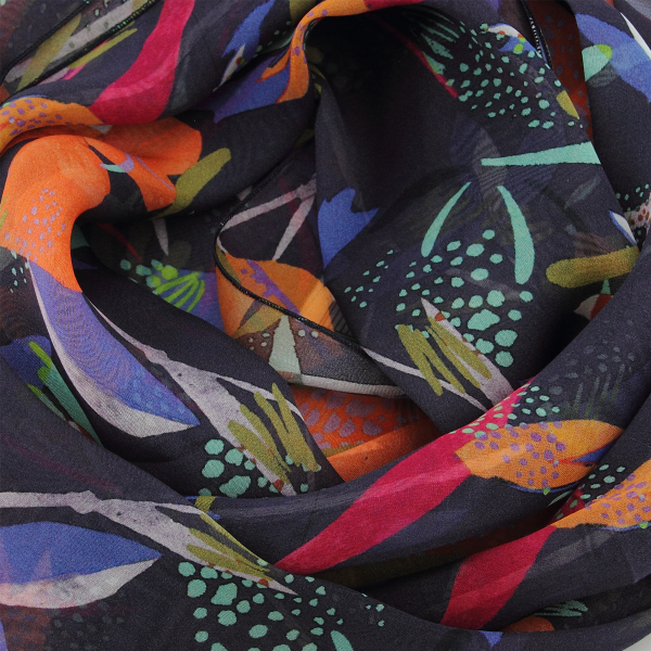Navy-orange-flower-printed-silk-women’s-scarf