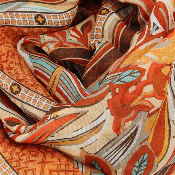 Women's-cotton-silk-stole-orange-printed-Belle de nuit
