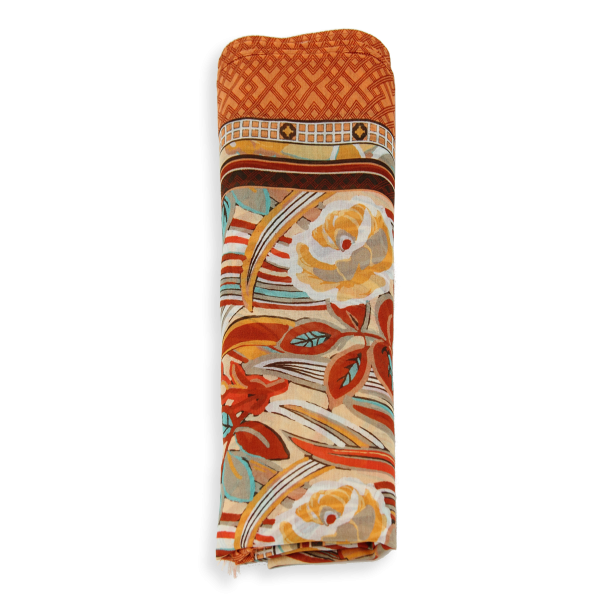 Women's-cotton-silk-stole-orange-printed-Belle de nuit