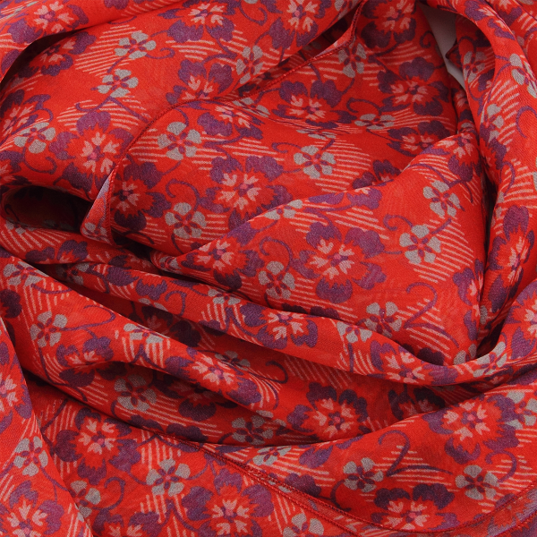 Women's-silk-scarf-red-printed-flower-made-in-France