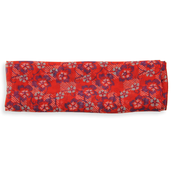 Women's-silk-scarf-red-printed-flower-made-in-France