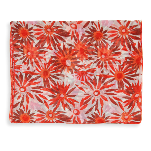 Red-women's-silk-airy scarf-Solar flower