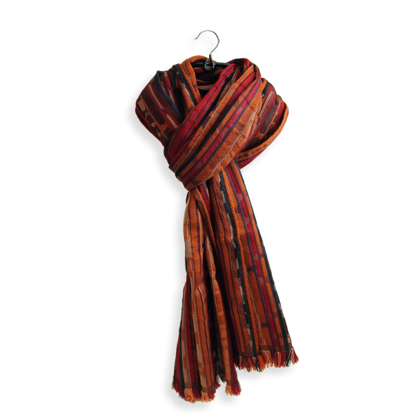 Orange-red-silk-wool-men's-scarf-Orpheon