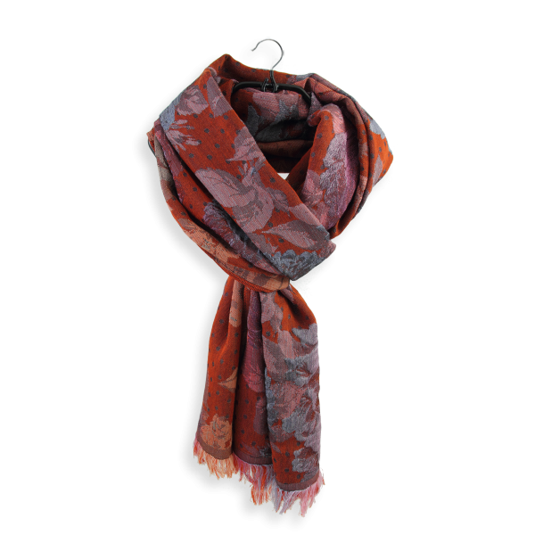 Red-brick-silk-wool-women’s-stole-flower-power