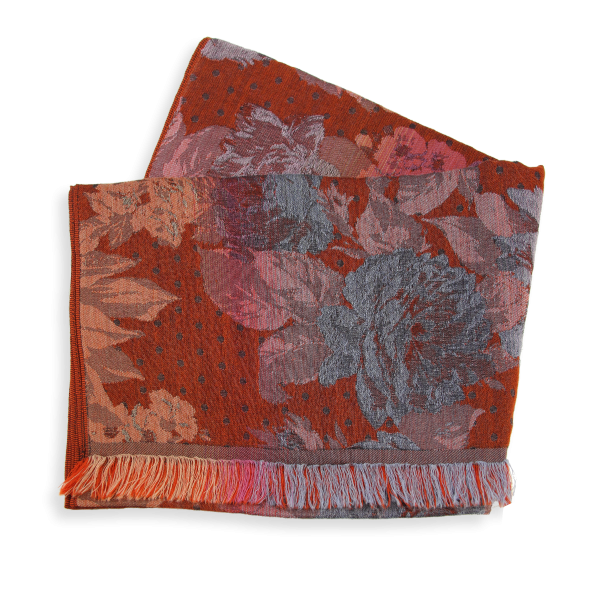 Red-brick-silk-wool-women’s-stole-flower-power