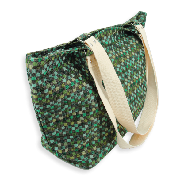 Green Vichy tote bag cotton and linen 