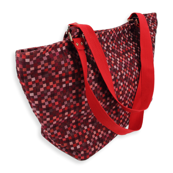 Red Vichy tote bag cotton and linen 