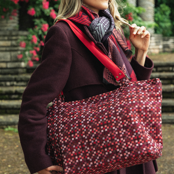 Red Vichy tote bag cotton and linen 