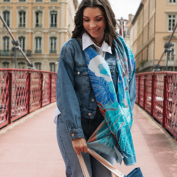 Tropical Jungle-turquoise-cotton-women’s-stole