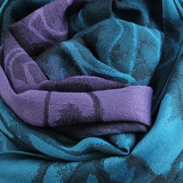 Purple-turquoise-silk-merino wool-women's-stole-Rosae