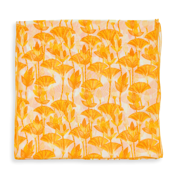 Yellow-women's-silk-scarf-printed-lotus-flower