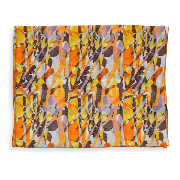 Yellow-women's-silk-airy scarf-printed-flower-wild