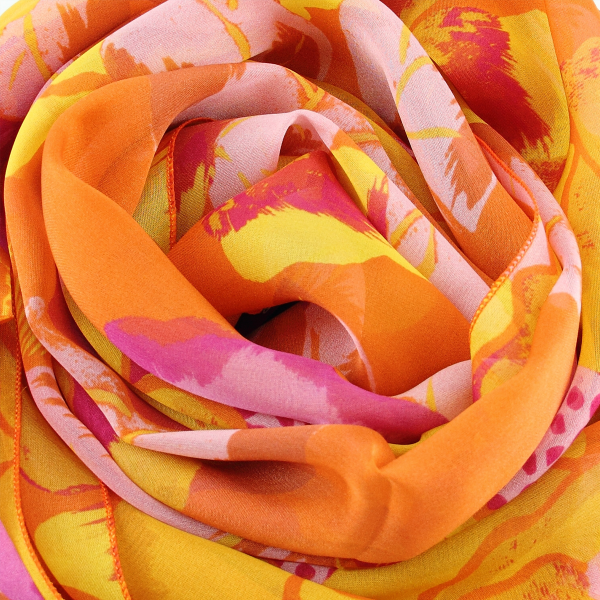 Women's-yellow-printed-silk-airy scarf-Pivoine
