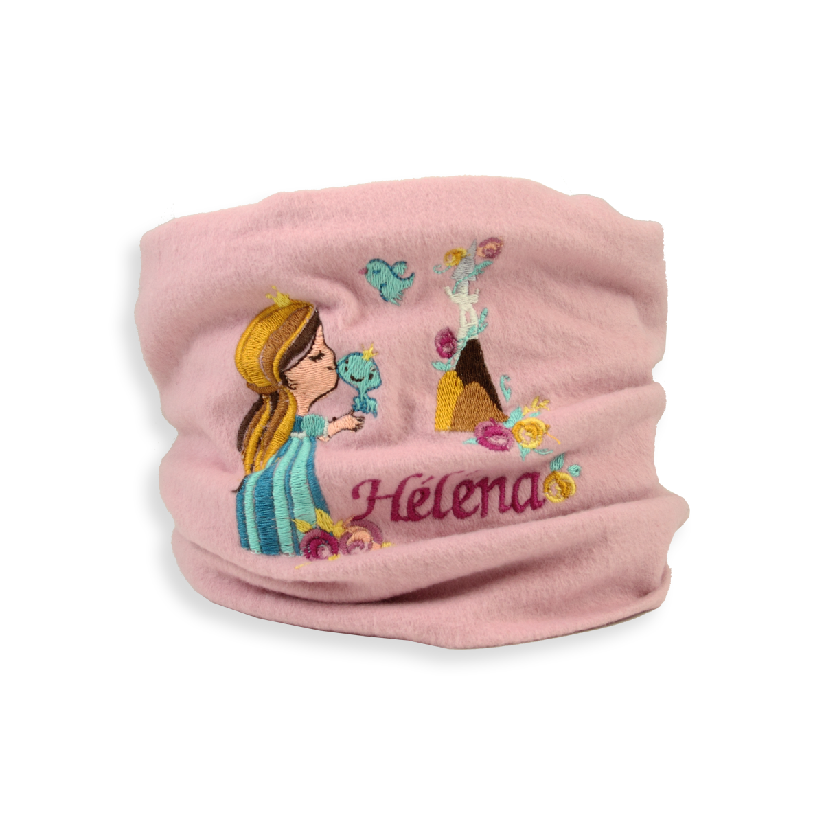 Embroidered child’s snood scarf made of natural materials — 100