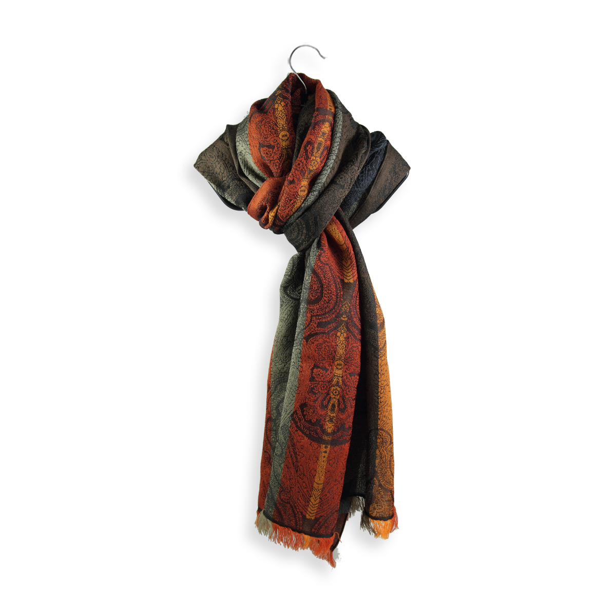 Men's scarf Brown and orange in wool/ silk very comfortable.