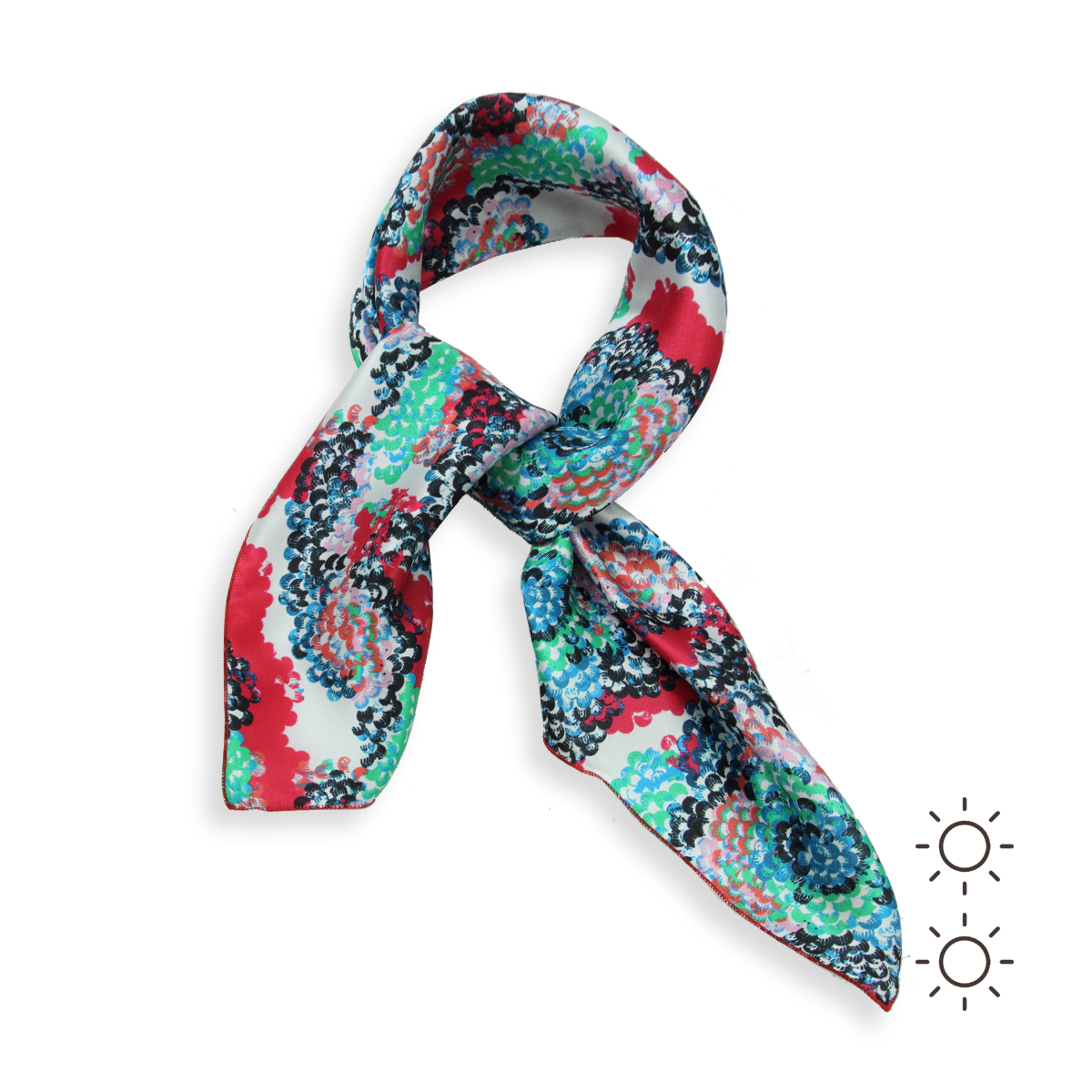 Small Printed Square For Women In Red Silk Satin Ultra Trendy